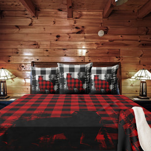 White Buffalo Plaid Woodland Pine Forest Bear Cushion