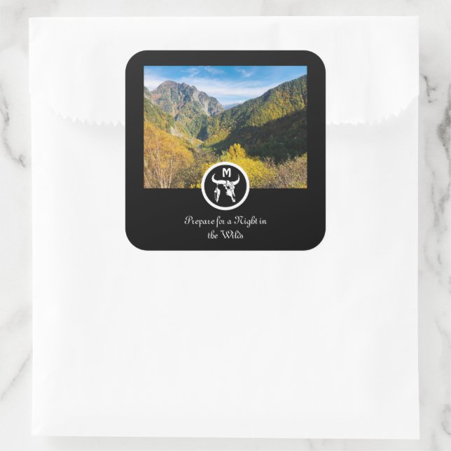 White Bull Skull Silhouette Monogram Photo Square Sticker (Bag)