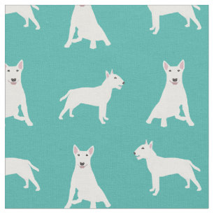 white bull terrier dog turquoise fabric