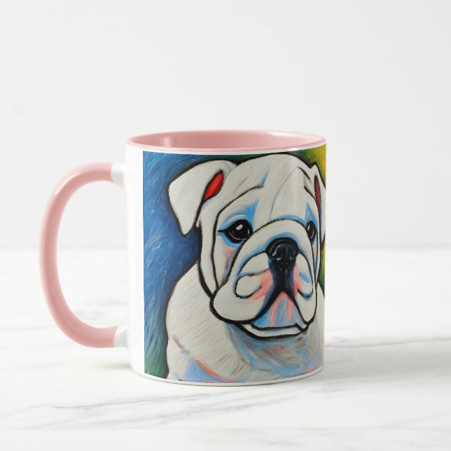 White bulldog puppy crayon look art mug (Left)