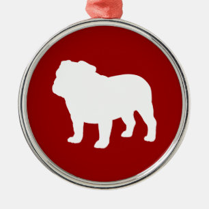 White Bulldog Silhouette on Red (Customisable) Metal Tree Decoration