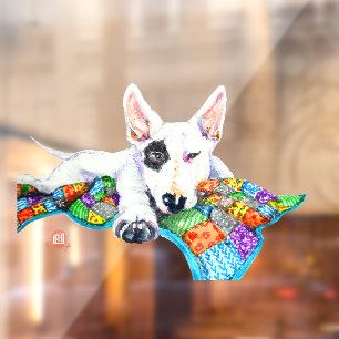 White Bullterrier on Patchwork - Art Window Cling