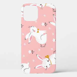 White Bunnies: Cute Floral Seamless iPhone 12 Case