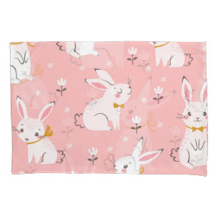 White Bunnies: Cute Floral Seamless Pillowcase