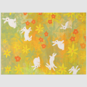 White bunnies on a flower field tissue paper