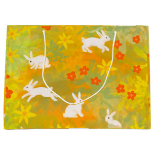 white bunnies on a meadow large gift bag