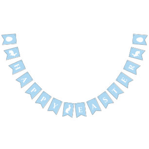 White Bunnies On Blue With Happy Easter Lettering Bunting