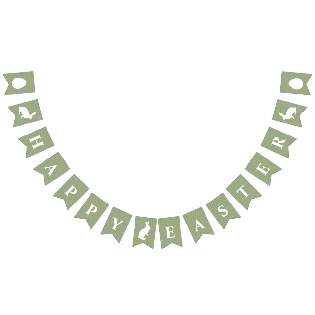 White Bunnies On Green With Happy Easter Saying Bunting (All)