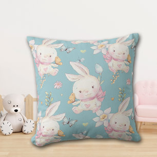 White Bunny and Butterflies Baby Nursery Cushion