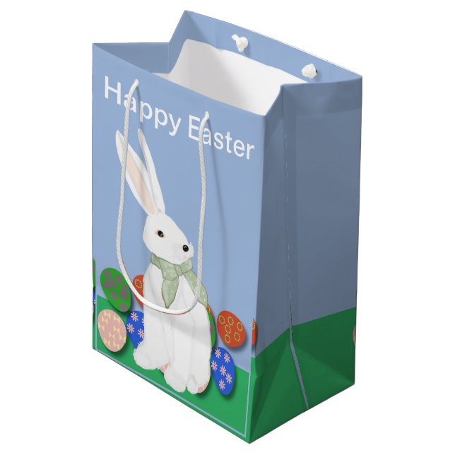 White Bunny and Eggs Medium Gift Bag (Front Angled)
