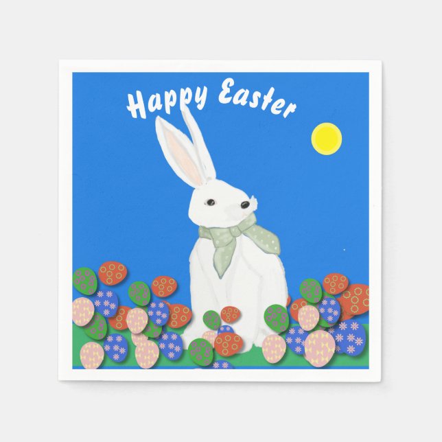 White Bunny and Eggs  Napkin (Front)