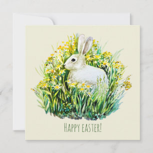 White bunny and flowers card