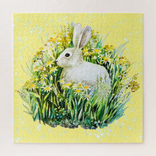 White bunny and flowers jigsaw puzzle