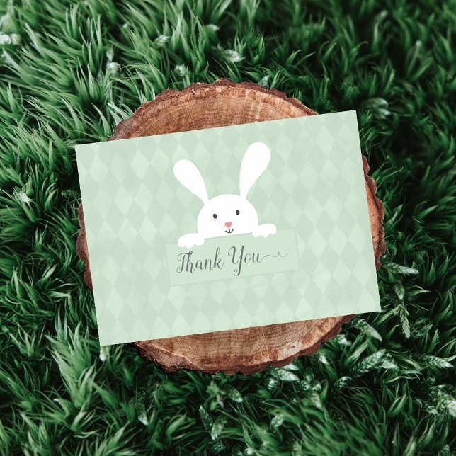 White Bunny Baby Shower Green Argyle Thank You (Creator Uploaded)