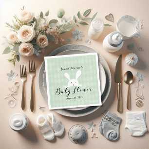 White Bunny Baby Shower Modern   Green Argyle Napkin