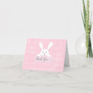 White Bunny Baby Shower Pink Argyle Thank You Card