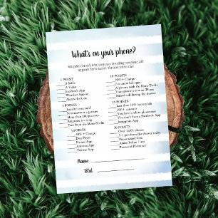 White Bunny Blue What's On Your Phone Game Invitation