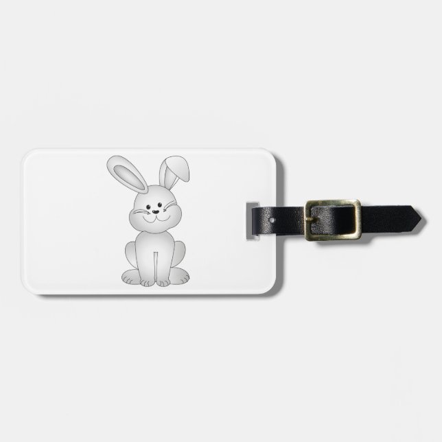 White bunny clipart luggage tag (Front Horizontal)