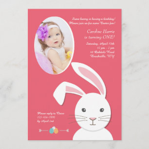 White Bunny Easter Birthday Photo Invitation