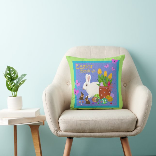 White Bunny Easter Throw Pillow (Chair)