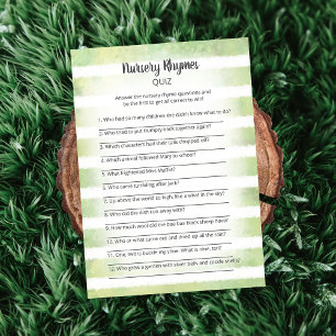 White Bunny Green Nursery Rhymes Quiz Game Invitation