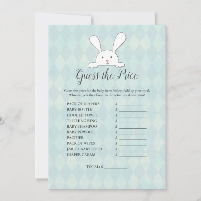 White Bunny Guess The Price Baby Shower Game Invitation (Front)