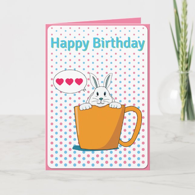 White bunny Happy Birthday Card (Front)