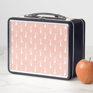 White Bunny Happy Easter Girly Pink Pastel Spring Metal Lunch Box
