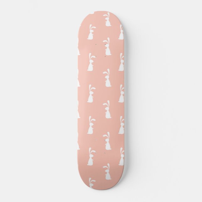 White Bunny Happy Easter Girly Pink Pastel Spring Skateboard (Front)