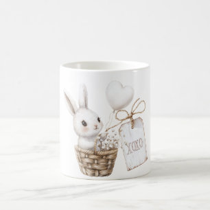 White Bunny Hearts in a Basket Baby Shower XOXO Coffee Mug