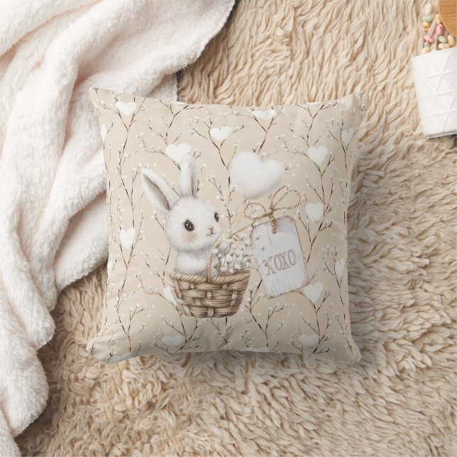 White Bunny Hearts in a Basket Baby Shower XOXO Cushion (Blanket)