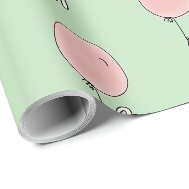 White Bunny Holding a Pink Balloon Wrapping Paper (Roll Corner)