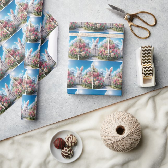 White Bunny In a Spring Garden Wrapping Paper (Crafts)