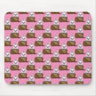 White Bunny in Chocolate Egg Happy Easter Pattern Mouse Mat