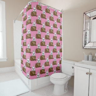 White Bunny in Chocolate Egg Happy Easter Pattern Shower Curtain
