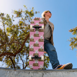 White Bunny in Chocolate Egg Happy Easter Pattern Skateboard
