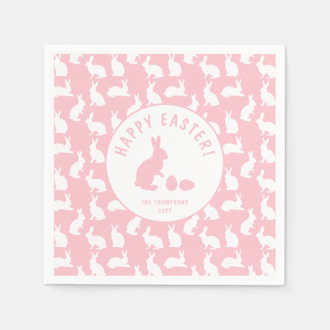 White Bunny Pattern On Blush Pink Cute Easter Napkin (Front)