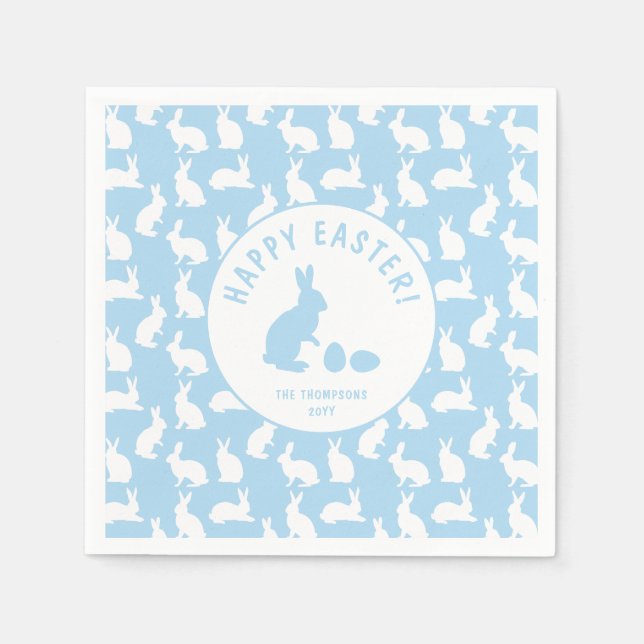 White Bunny Pattern On Light Blue Cute Easter Napkin (Front)