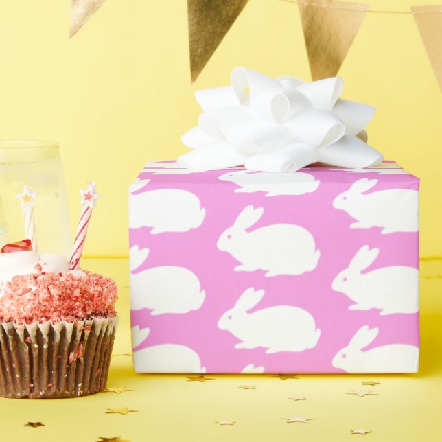 White Bunny Pattern On Pink Wrapping Paper (Birthday Party)