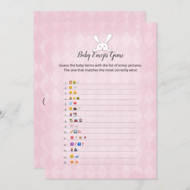 White Bunny Pink Argyle Baby Emoji Pictures Game Invitation (Front/Back)