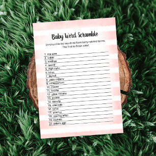 White Bunny Pink Baby Word Scramble Game Card