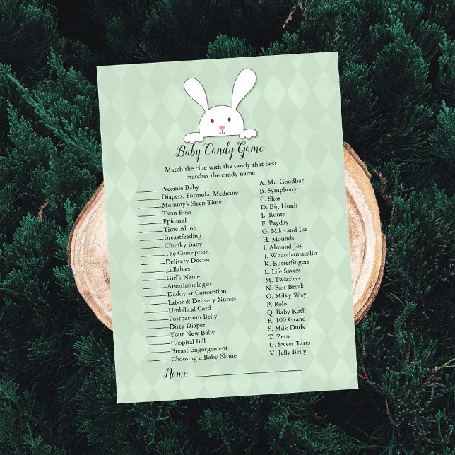White Bunny Rabbit Green Baby Candy Shower Game Invitation (Creator Uploaded)