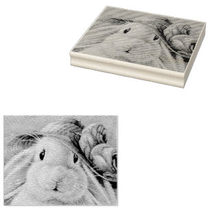 White Bunny Rabbit in Spring Bonnet Watercolor Art Rubber Stamp