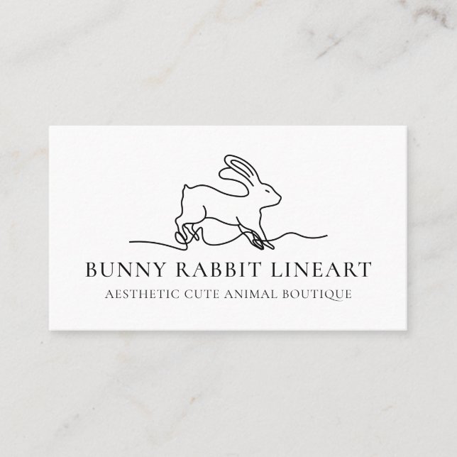 White Bunny Rabbit Line Art Baby Animal Business Card (Front)