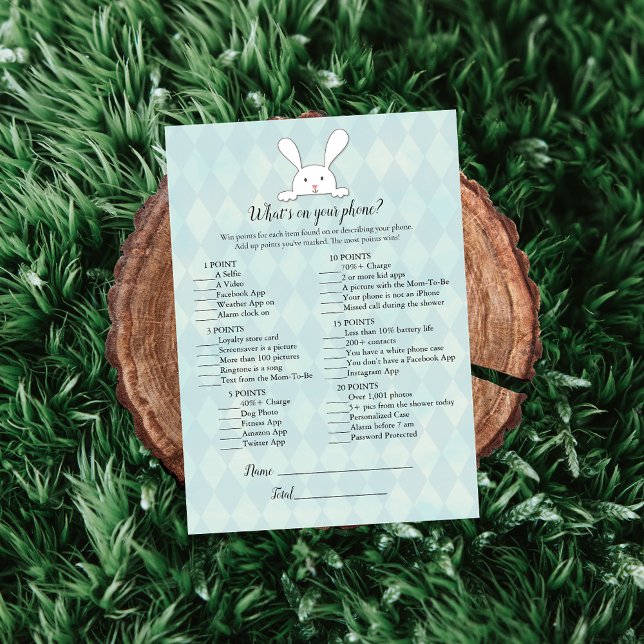 White Bunny Rabbit On Your Phone Baby Shower Game Invitation (Creator Uploaded)