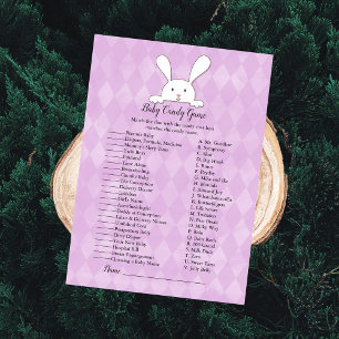 White Bunny Rabbit Purple Baby Candy Shower Game Invitation