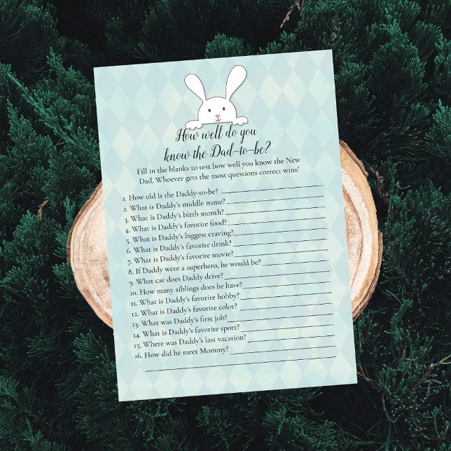 White Bunny Rabbit Who Knows Dad Best Shower Game Invitation (Creator Uploaded)