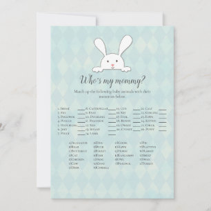 White Bunny Rabbit Who's My Mummy Baby Shower Game Invitation
