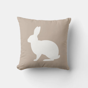 White Bunny Silhouette On Beige Stylish Easter Cushion