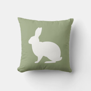White Bunny Silhouette On Sage Green Easter Cushion